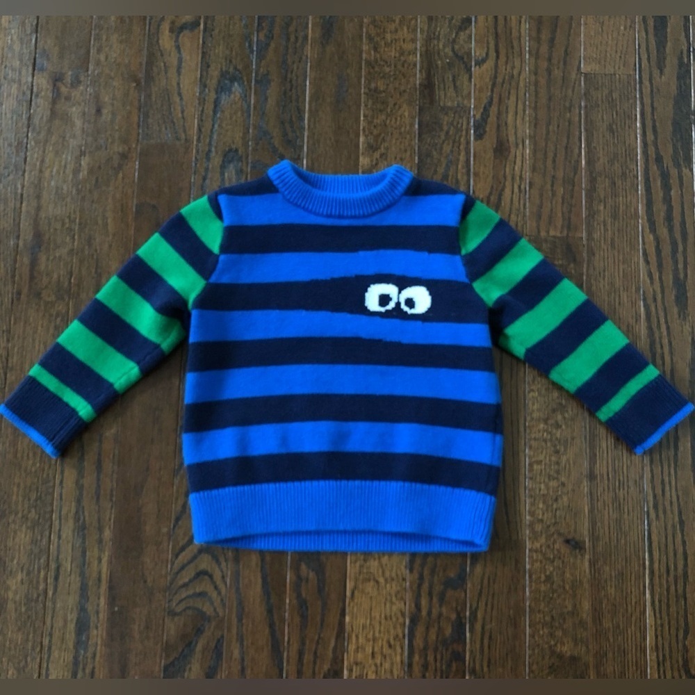 baby Gap Toddler Boys 2/2T Halloween Blue/Navy Blue/Green Striped w/Monster Eyes